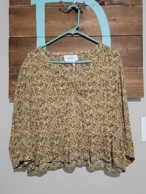 ba&sh Mustard Floral Button-Front 3/4 Sleeves  Lighweight Blouse